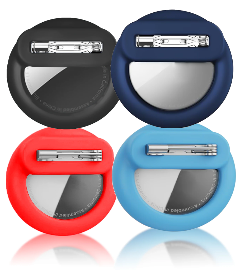 Pin on AirTag holder 4 pcs - Black/Dark Blue/Red/Light Blue