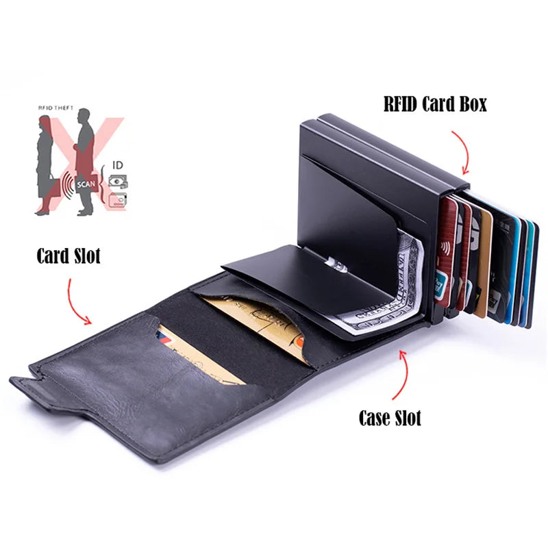 PU leather, triple fold, extra protection wallet - Carbon.
