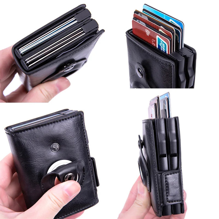 PU leather, triple fold, extra protection wallet - Carbon.