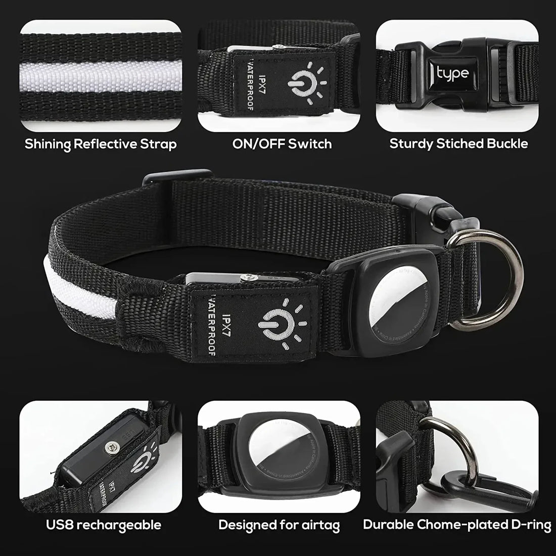 Waterproof LED dog collar. - Pink