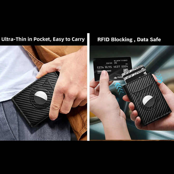 Triple fold, card pop-up wallet. Carbon