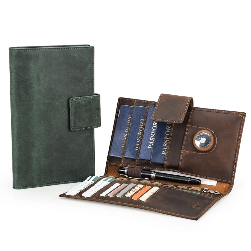 Genuine Leather Family Passport Wallet (with RFID and AirTag Slot)