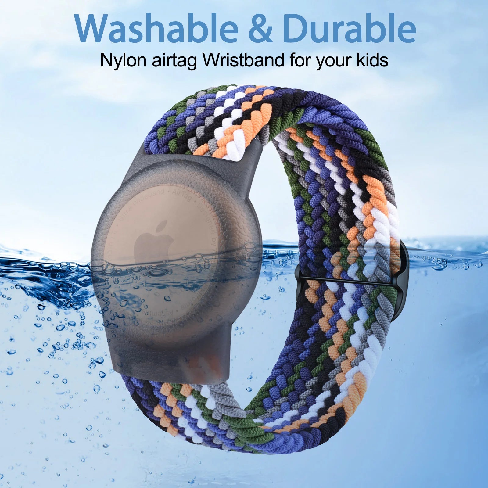 Braided children's wristband for AirTag