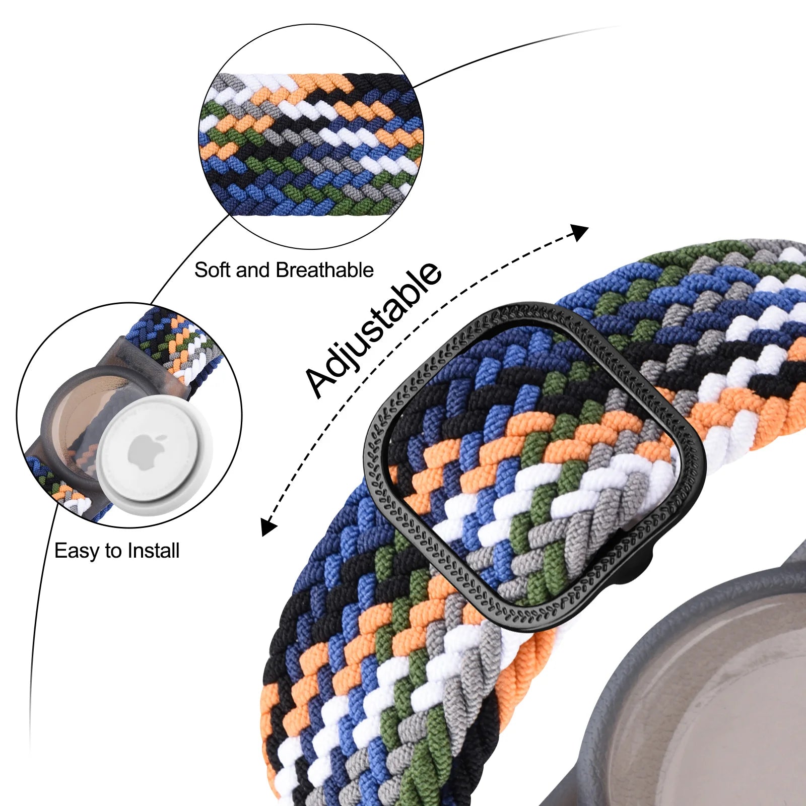 Braided children's wristband for AirTag