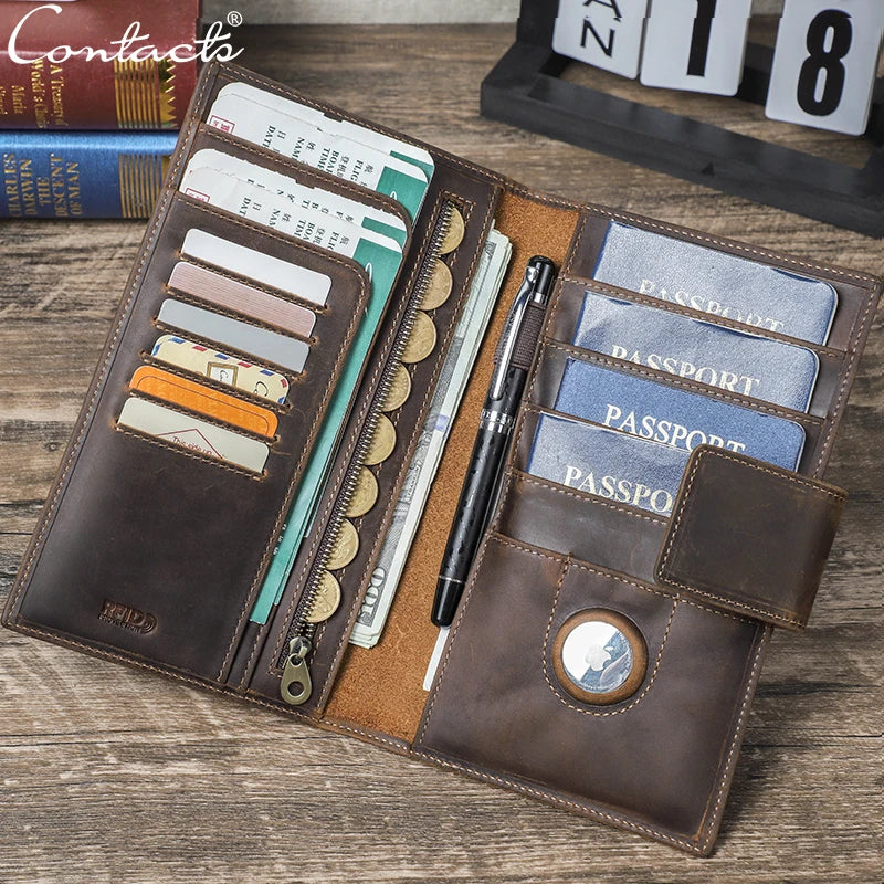 Genuine Leather Family Passport Wallet (with RFID and AirTag Slot)