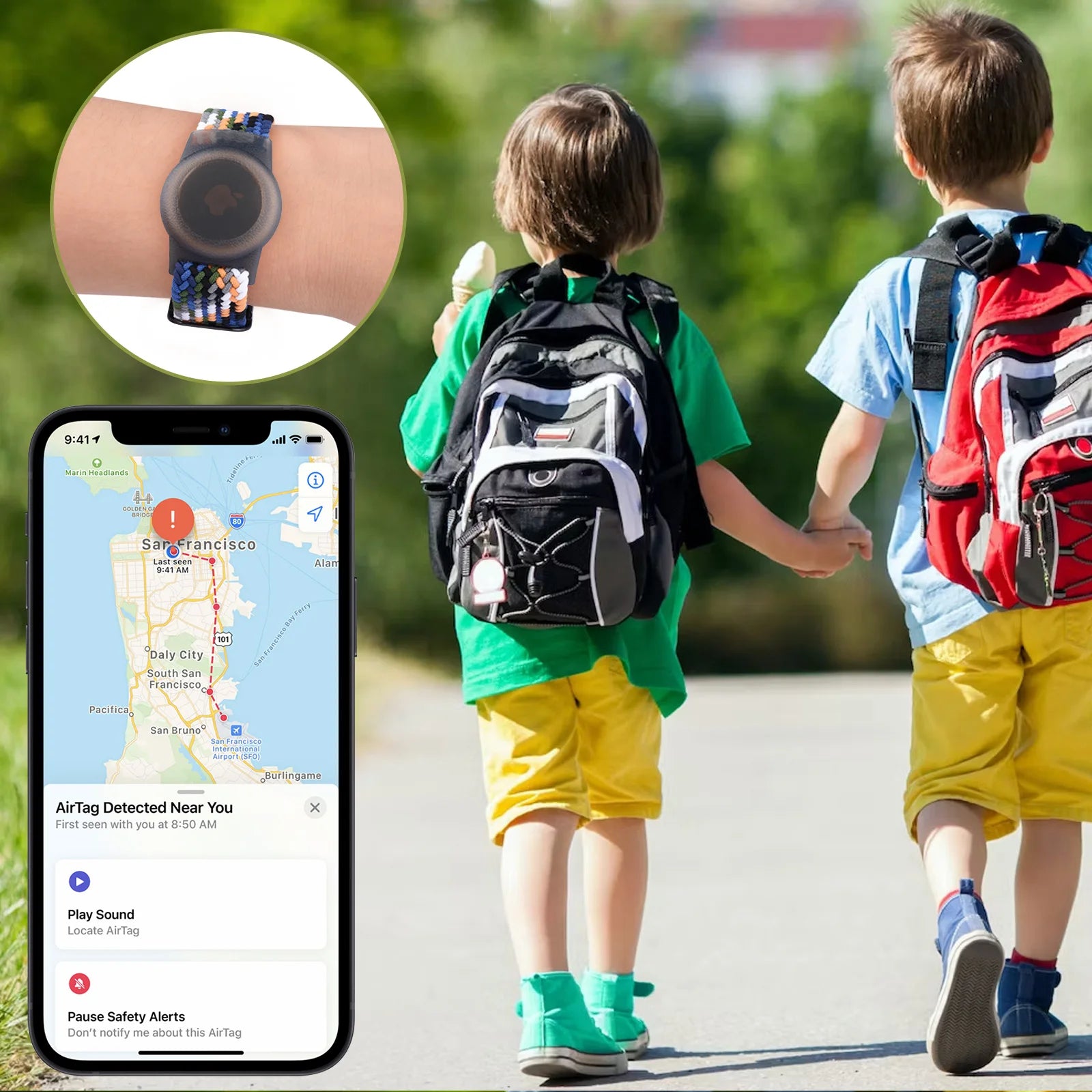 Braided children's wristband for AirTag