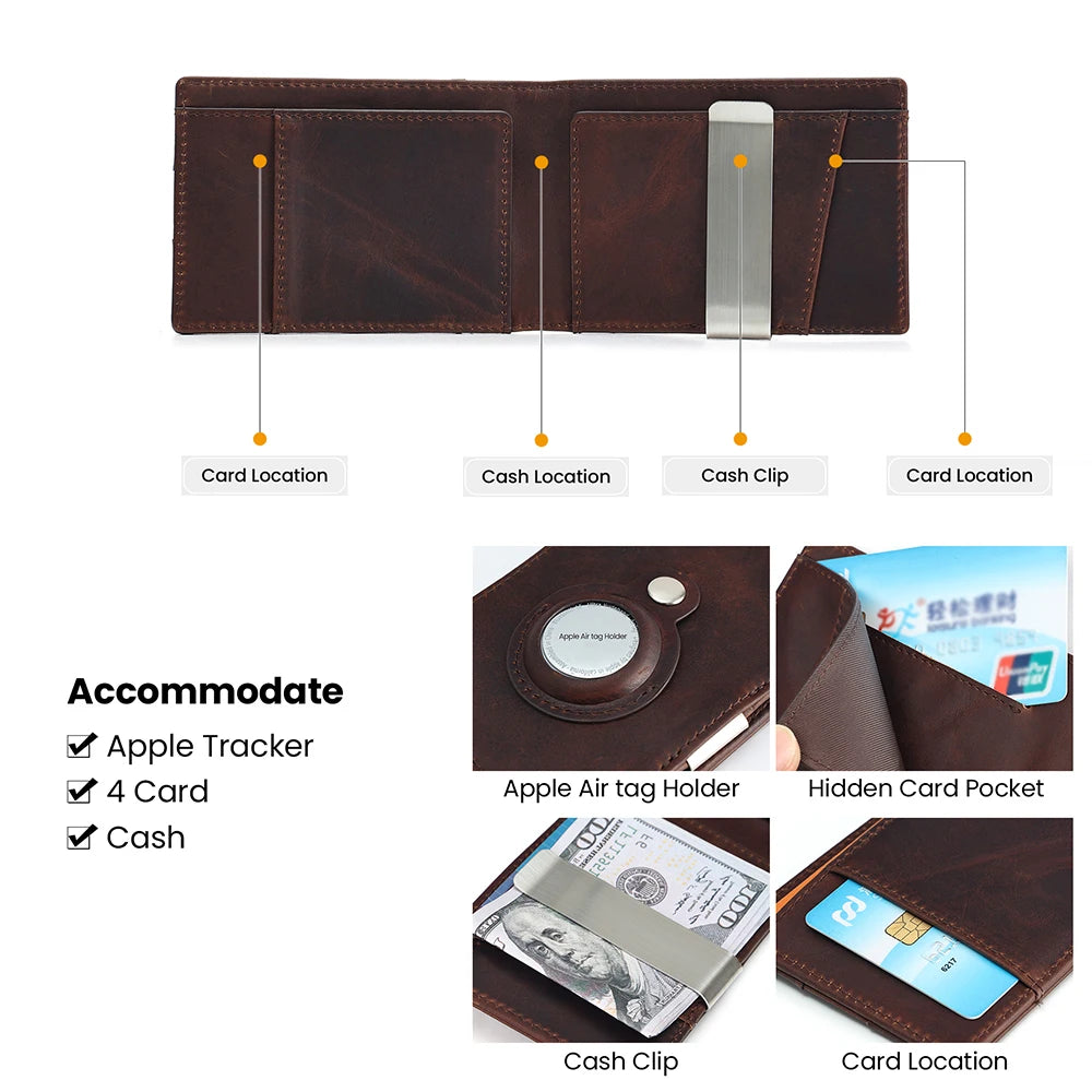 Genuine leather slim-line wallet. Chocolate