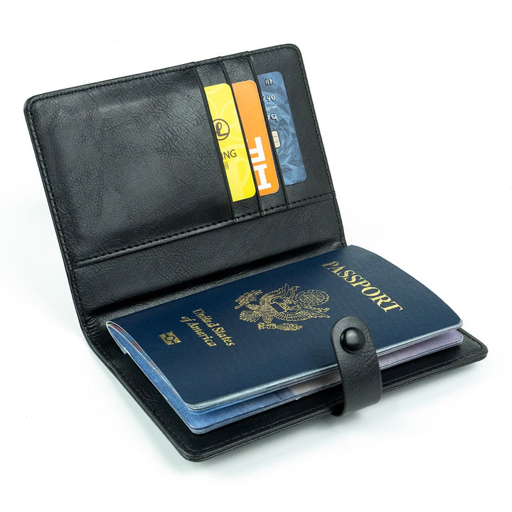 Passport travel wallet with RFID protection and AirTag holder. Coffee