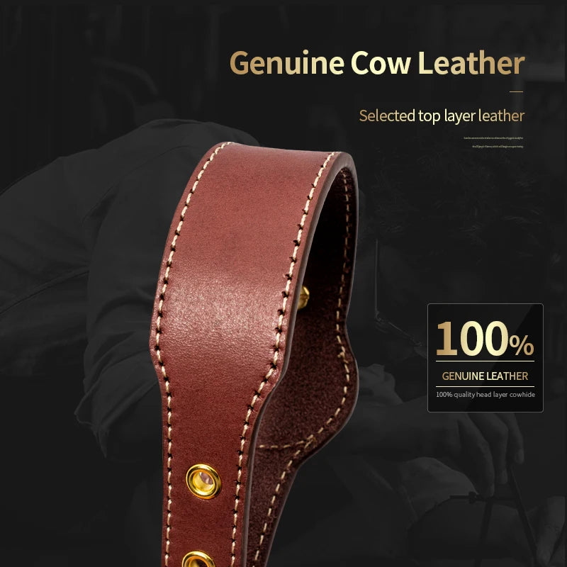 Luxury Genuine Leather Pet Collar with Airtag pocket - Black