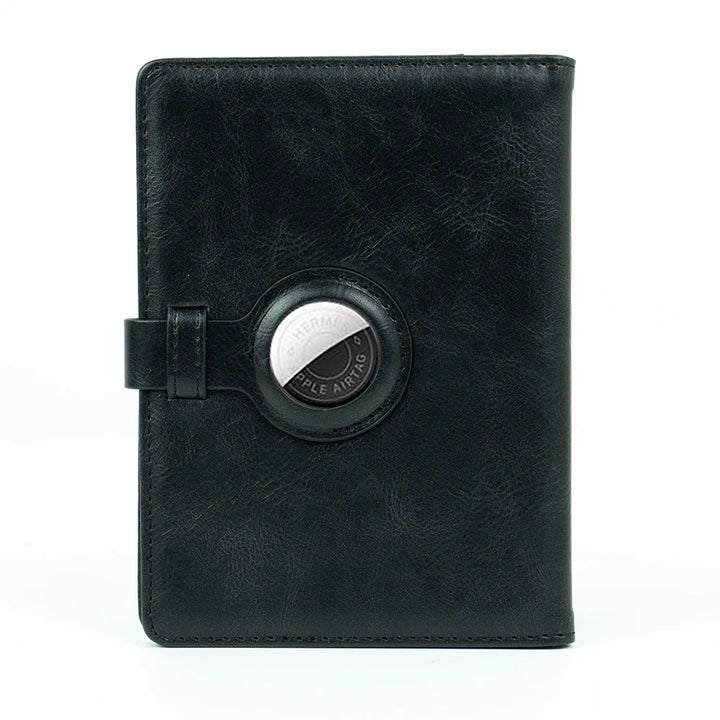 Passport travel wallet with RFID protection and AirTag holder. Black
