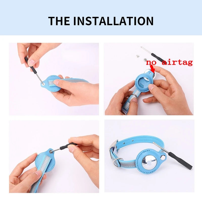 Reflective leather cat collar. Black